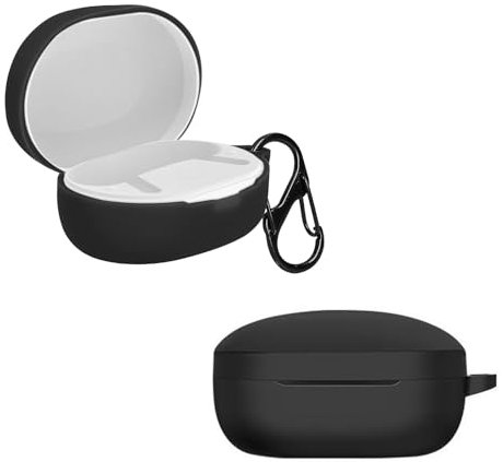 KZIOACSH Silicone Case for Anker Soundcore LIFE P2 mini, Ultra Slim Anti-Scratch Anti-Lost Protective Earbuds Case Lightweight Washable Sumdge-Proof Earphone Skin Cover with Carabiner, Black