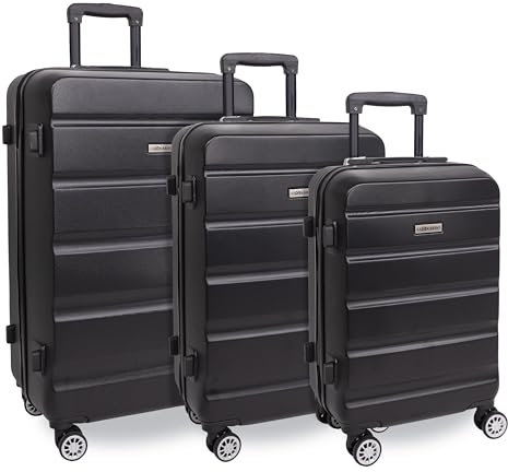Leonardo® Set de 3 Valises | Valise Cabine avec Serrure TSA | Bagage Grande Taille de Voyage | Moyenne | avec 4 Roues Doubles | Hard Case | S-M-L Set | Venice | Noir