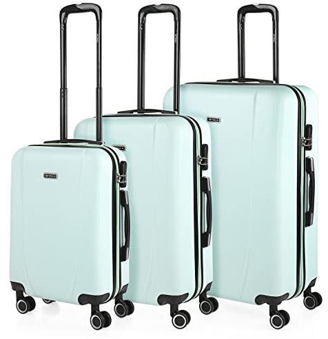 ITACA - Juego Maletas De Viaje rígidas Trolley con Candado de Combinacion TSA y 4 Doble Rueda 360° Set Maletas De Viaje Ligeras y Resistentes, Verde Menta