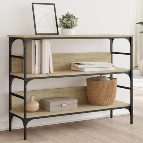 FENLAX Konsolentisch mit Ablagen 100x32x75 cm Wohnzimmermöbel Beistelltisch Flurtisch mit Ablagen Eingangstisch Ausstellungstisch Akzenttisch Side Table Holzwerkstoff&Metall Sonoma-Eiche