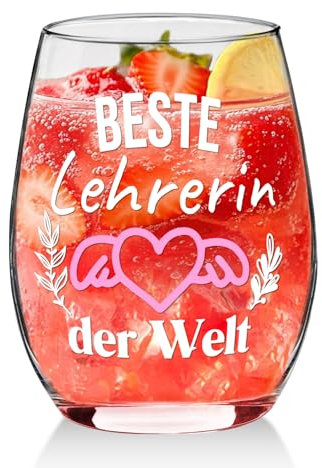 ANOTION Abitur 2025 Geschenke Lehrerin Geschenk, Weingläser mit Gravur - Beste Lehrerin der Welt, 450ml Lehrerin Weinglas, Dankeschön Geburtstag Erzieherin Geschenke für Frauen Lehrerin.