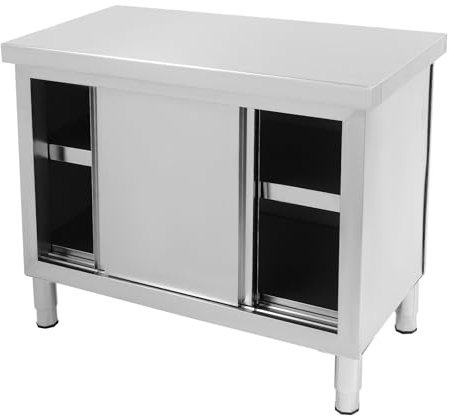 banborba Arbeitsschrank mit Schiebetüren, Edelstahl Arbeitstisch, Küchen Arbeitstisch Schrank, Freistehend Edelstahlschrank, Edelstahltisch für Küche, Restaurant, Garage, 100 x 50 x 95 cm