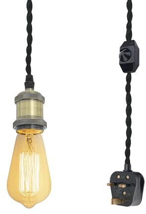 FSLiving Pendant Light Ceiling Lighting Fitting,1 Pack Industrial Pendant Light Fitting with 4.5m Cable, Iron Hanging Lamps with E27 Lamp Holder for Kitchen Bedroom, Bronze-TB0117