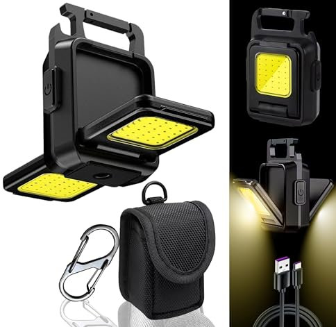 Cob Led Keychain Double Flashlight, Carrier Bag, Hook Carabiner, Pocket Key Chain Light, 6 Mode Super Bright 1000+ Lumen Magnetic Base Bottle Opener Waterproof Portable Torchlight by TradeProvider®