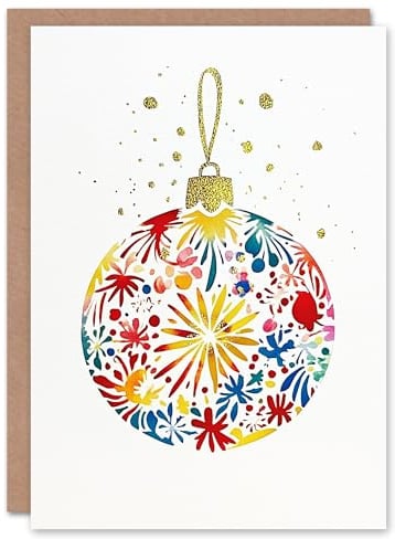 Wee Blue Coo Greeting Card Colourful Pattern Bauble Ornament Bright Bold Blank For Him Or Her Art Xmas Christmas Card