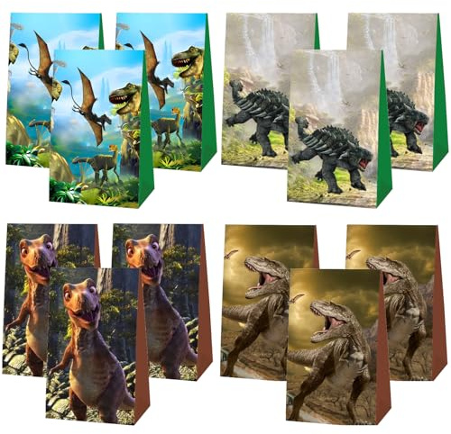 Dino Geschenk Tüten,12pcs Dinosaurier Papiertüten,Dino Mitgebsel Tüten für partys, Geburtstagstüten,Geschenkpapier Tüten