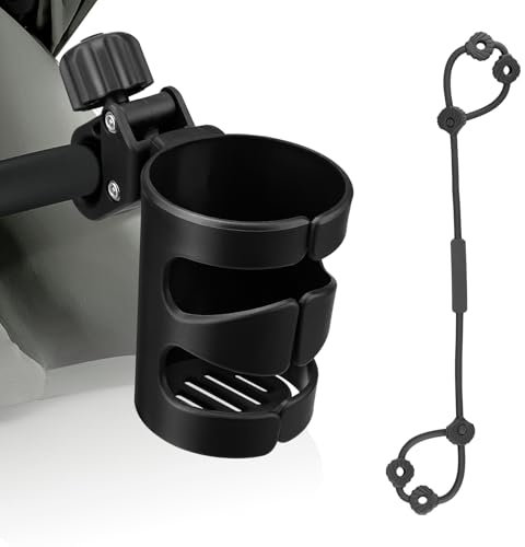 Getränkehalter Kinderwagen, 360 Gard Rotation Becherhalter Kinderwagen, Faschenhalter Kinderwage mit Babyflaschen-Anti-Verlust-Kette, Kinderwagen Getränkehalter für Babyflasche Kaffeebecher