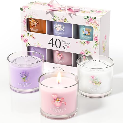 CHILLFLAME 40th Birthday Gifts for Women, Birthday Candle Gift Set for Her, 6 Scented Votive Candles, Candles Gifts for Women/Men (6 Color, 400g)
