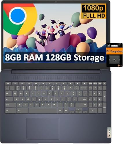 2024 Lenovo Chromebook 15 (15.6 FHD, 8GB RAM, 128GB Storage (64GB eMMC + 64GB SD Card), 2TB Cloud Storage, Intel Celeron), Home & Student Laptop, Webcam, 10-Hr Long Battery Life, Wi-Fi 6, Chrome OS