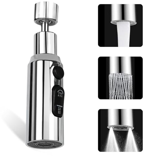 3 Function Kitchen Tap Spray Head, 360° Swivel Spout Tap Extender for Kitchen Sink, Tap Spout Sink Attachment Kitchen Accessories Tap Spray Adapter Kitchen Tap Aerator Extender for Kitchen Sink