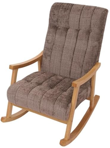 Mendler Schaukelstuhl HWC-K10, Relaxsessel, Holz FSC® Stoff/Textil Chenille (465g/m²) - Creme, Gestell Natur