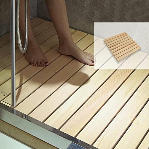 Badematte aus Holz, Entenbrett, für drinnen und draußen, Duschmatte mit rutschfesten Gummifüßen, wasserabweisend, rutschfeste Holz-Badematte, leicht zu reinigen und elegant, 40 x 90 cm, Holzfarbe