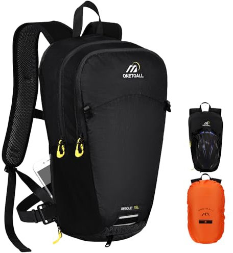 ONETOALL Fahrradrucksack 15L/20L Wasserdicht, Wanderrucksack mit Helmnetz und Regenschutz, Tagesrucksack mit Abnehmbarem Bauchgürtel zum Radfahren Wandern Tagestour Sport Alltag