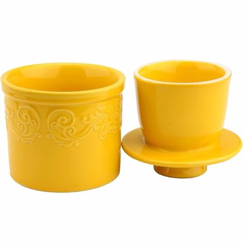 Beurrier à motif gaufré avec couvercle, beurrier français pour décoration de comptoir, beurre avec ligne d'eau pour beurre frais à tartiner, jaune, 10,2 x 11,4 cm, 141,7 g