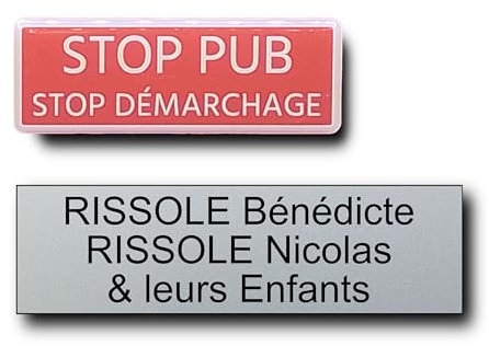Plaque boite aux lettres personnalisable - 10 cm x 2,5 cm - Stop pub dome 3D - Etiquette boite aux lettres - Plaques avec nom - Pas de publicité (Argent)