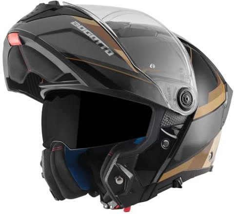 Bogotto FF404 Ezion Casco apribile, Nero Opaco/Marrone, XL