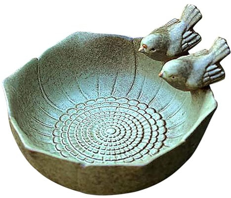 Ceramic Bird Bath, Dequate Bird Bath, Frost-Proof Standing, Bird Bath, Garden Decoration, Bird Basin, Feeding Stone, Garden Bird Bath, Winterproof Stone with 2 Birds, Bird Feeder Yard Ceramic