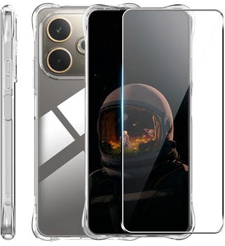 Coque de protection en silicone transparent pour Oppo A5 Pro 5G/4G + [1 pièce] Film de protection d'écran en verre trempé avec coins anti-chocs
