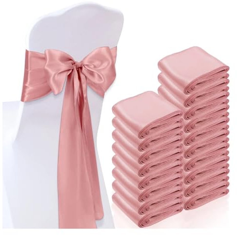 Chaise écharpe Ceintures de chaise en Satin avec nœuds en or Rose, 17x275cm, 10/50 pièces, rubans de couverture de chaise for décorations de mariage, Banquet, fête, événement(Rose Gold,10 pcs)