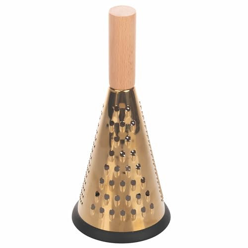 Rallador multifunción de Acero Inoxidable y Madera, 3 Tipos de Cuchillas, Oro, Madera