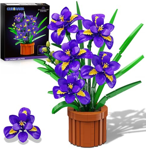 CUBIMANA Botanicals L'Iris - Fleurs Artificielles Décoration intérieure à Exposer - 808PCS Plantes ou Bonsai Set de Construction pour Adulte - Activité relaxante Idée Cadeau pour Femme ou Homme