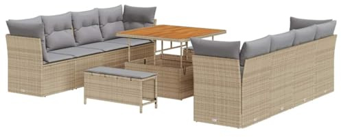 vidaXL Garten-Sofa-Set 11 pcs Beige Poly-Rattan, Garten und Terrasse, modernes Gartenmöbel Set, strapazierfähiges Sofa für Sommer Lounge und Essen