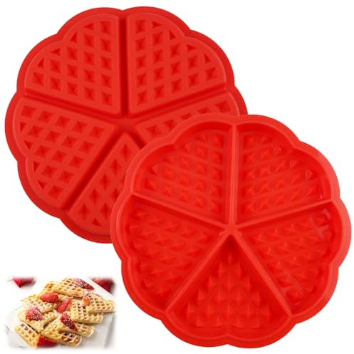2 Stück Waffelform Silikon, Wiederverwendbare Waffelform für Airfryer | Herzform Silikon Waffel Backform, 5 Mulden Antihaft silikon Muffinformen, Waffeln Formkuchenform für Waffeln, Backen, Muffin