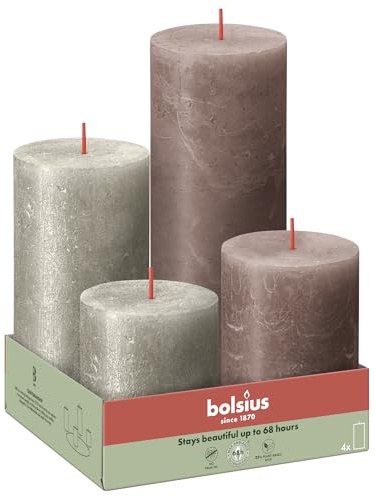 Bolsius - Rustic 4 Packs - Champagne and Taupe - Unscented - Natural Plant Wax - Palm Oil Free