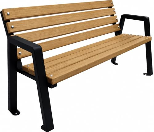 Primario Grande Gartenbank Holz mit Rückenlehne, 150 cm - Tik | Massives Fichtenholz & pulverbeschichteter Stahl, bis 500 kg, wetterfest, Sitzbank für Garten, Terrasse & Park, Moderno