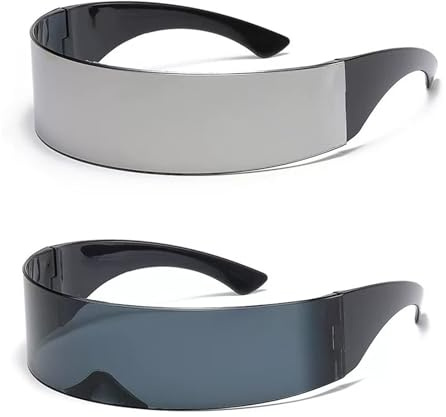 LIULINY 2 Stück Futuristische Sonnen Brille, Rahmenlos Space Brille, Integriertes Spiegeldesign Futuristic Sunglasses, Partybrille für Damen Herren, für Konzert, Bar, DJ, Nachtleben (Silber, Schwarz)