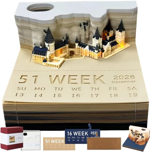 3D-Notizblöcke, Kalender 2026, Magisches Schloss, 3D-Kunst zum Selbermachen, kreative Zeitstück-Kalender, 2026, zum Abreißen, Schnitzen, klebrig, zum Basteln (Magic Castle 2026)
