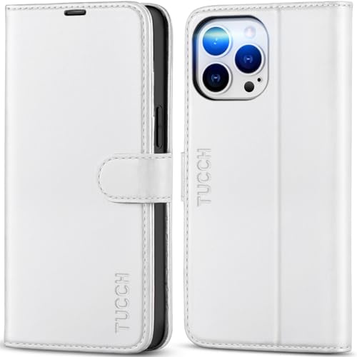 TUCCH Wallet Case for iPhone 14 Pro Max (6.7), White | 4 Card Slots, RFID Blocking, Kickstand, Shockproof TPU Shell, Premium PU Leather, Magnetic Closure, Folio Flip Cover