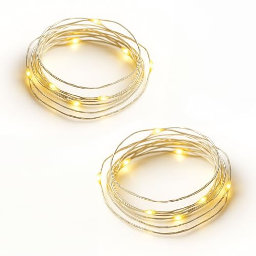 matches21 HOME & HOBBY Mini Draht Lichterketten 20 LED warmweiß - 2 Stück 1m transparente Batterie Micro Leuchten Timer-Funktion