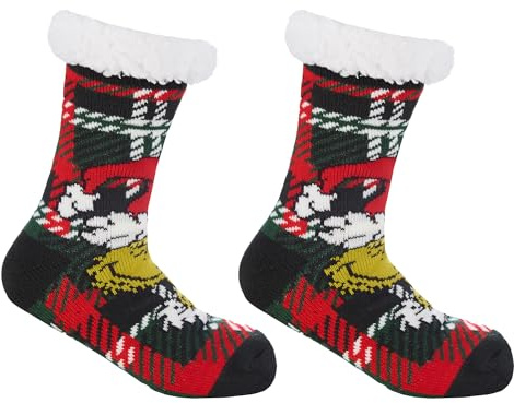 Lotus The Grinch Lounge Socks – Cozy Christmas Fuzzy Socks with Warm Lining, Dr. Seuss Holiday Slipper Socks for the Whole Family