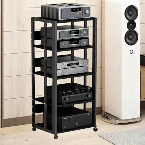 SHZYJBRY HiFi Rack Audio Regal mit Rädern, 5-stufig Höhenverstellbar