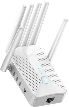 Répéteur WiFi Puissant,Amplificateur WiFi Longue Portée avec 6 Antennes et 1 Port Ethernet,Jusqu’à 600㎡ de Couverture WiFi,Augmente la Couverture WiFi,WPS Fonction