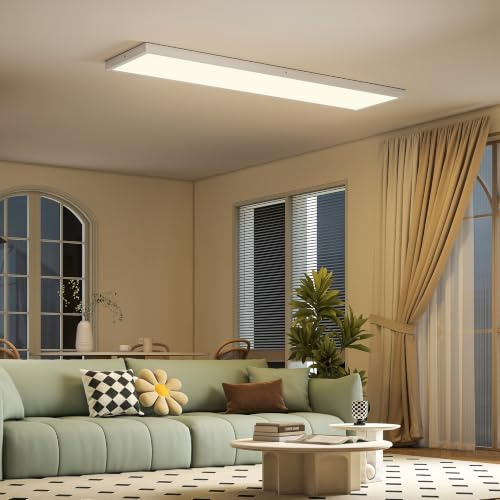 HOMCOM Juego de 4 Lámparas de Techo Color Regulable 120x30x3,7 cm Blanco | Plafones LED de Techo, Interruptor DIP y Interruptor de Pared, 3000K/4000K/6000K, 2500 lm, 24 W, para Salón, Oficina