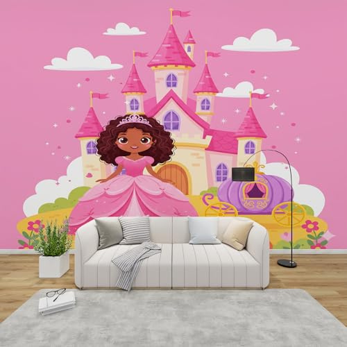AevuCub Tapete Prinzessin, Fototapete Schloss Schlafzimmer, Tapeten Vliestapete Rosa Wohnzimmer, Wandtapete Kinderzimmer Mädchen Wanddeko, Mustertapete Vlies 300 x 210 cm (B x H)
