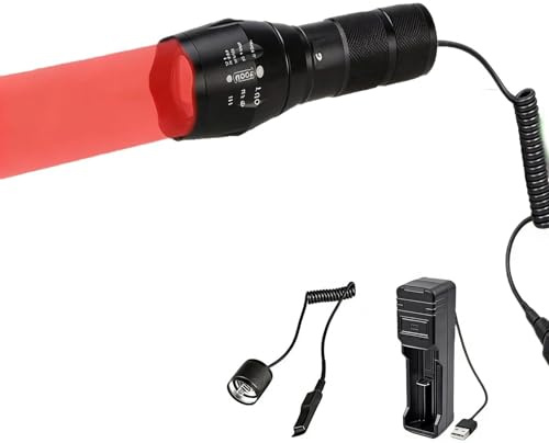 XLENTGEN Linterna roja de caza de 1000 lúmenes LED, linterna táctica con enfoque ajustable, interruptor de botón, adecuado para caza y observación de estrellas