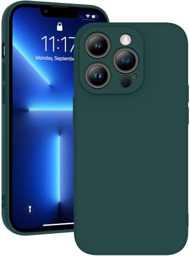 Qasyfanc Soft Silicone Case for iPhone 13 Pro 6.1-inch, Dark Green | Slim, Shockproof, Full Camera Protection, iPhone 13 Pro Cover with Anti-Scratch Microfiber Lining