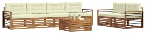 vidaXL Outdoor-Sofagarnitur mit Kissen 7 pcs Natur und Creme, Garten-Sofa, modernes Ecksofa, langlebiger Lounge, Terrasse, Bequeme Sitzgruppe für Entspannung