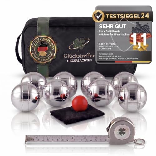Glückstreffer Niedersachsen Boule Set - 8 Boccia Kugeln mit Premium Boule Zubehör - Petanque Spiel für Garten, Strand & Familie