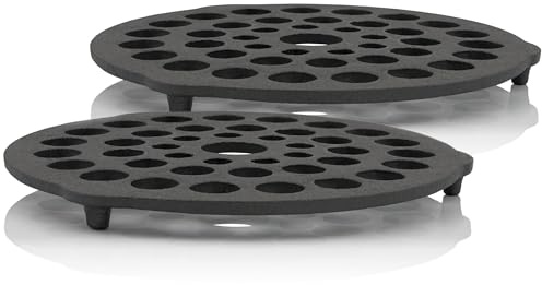 BBQ-Toro Dutch Oven Einsatz (2 Stück) | Ø 20 cm | Dreibein Pfannenknecht | preseasoned - bereits eingebrannt | Stapelrost aus Gusseisen Untersetzer und Gussrost | Dutch Oven Ständer, Topfständer
