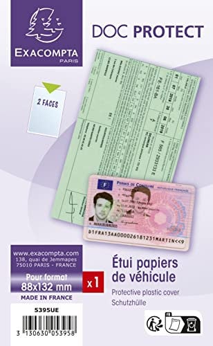 Exacompta - Réf. 5395UE - Paquet de 10 Étuis de Protection 2 Faces pour Carte Grise, Permis de Conduire, Assurance Véhicule, Papiers Voitures - pour Format 8,8 x 13,2 cm - Couleur Cristal