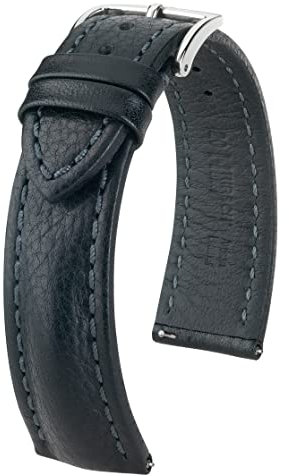 HIRSCH Herren Uhrenarmband Rindsleder Modell Lucca Größe Uhr 22 mm/Schließe 20 mm, Farbe Schwarz