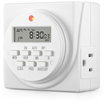BN-LINK Indoor Digital Timer Outlet, Dual Outlet 7 Day Programmable Light Switch, 3 Prong Plug in Timers for Electrical Outlets, Lamps, Fans, 8 On/Off Programs, 1 Pack, 15A/1875W, ETL Listed