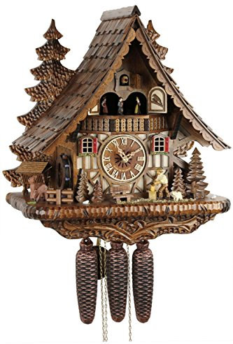 Eble Kuckucksuhr Original Schwarzwälder Kuckuckuhr Echtholz mechanisches 8-Tage Laufwerk Musik NEU VDs Zertifikat Holzhacker 46cm- 24143