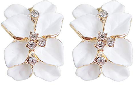 Navachi Pendientes Omega de flores esmaltadas de cristal chapados en oro de 18 quilates, Esmalte, Crystal