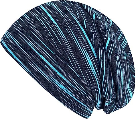 Wollhuhn ÖKO Jungen/Mädchen Bequeme Long Beanie/Mütze/Beanie-Mütze/Strickmütze/Kinder-Mütze Jersey Gefüttert Übergangszeiten (Öko-Stoffe/Bio) 20150820 (Lines Schwarz/Türkis, L)