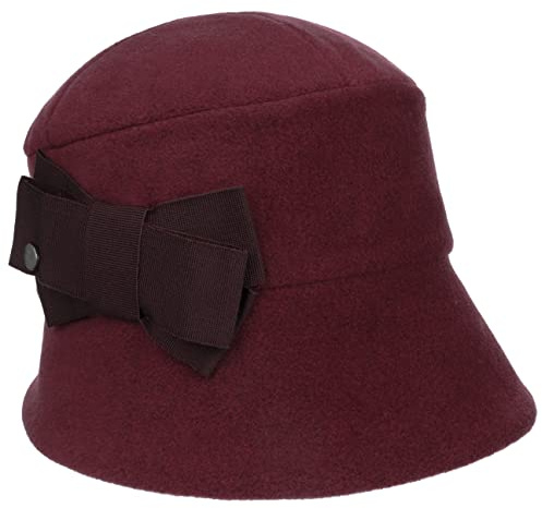 LIERYS Fleece Damenglocke Elegante Form Hut mit Schleife Warm gemütlich Damen Herbst Winter Bordeaux One Size